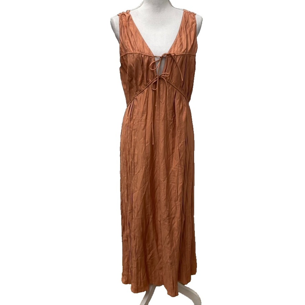 Frame Cinched Crinkle Dress Womens Large Terra Brown Beachy Resort Vacation
